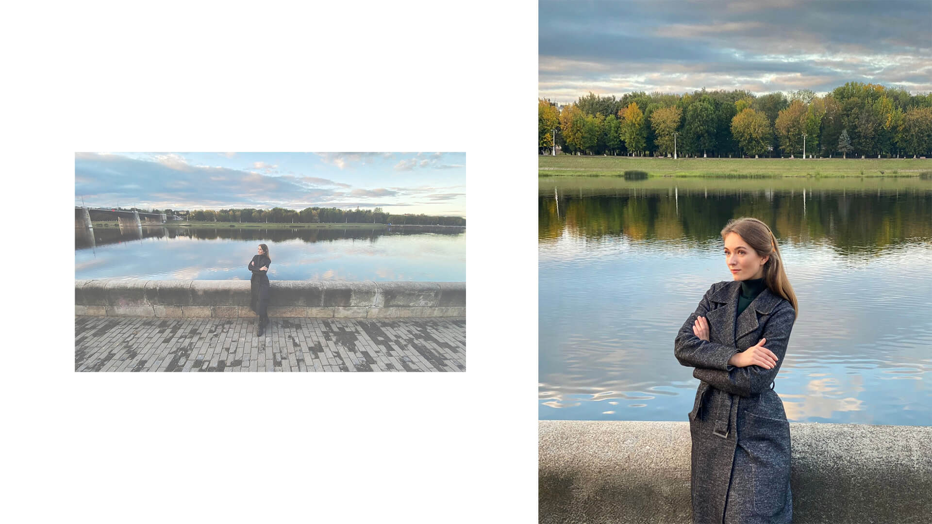 Место фотографии и результат - фото на фоне реки Волга в Твери 